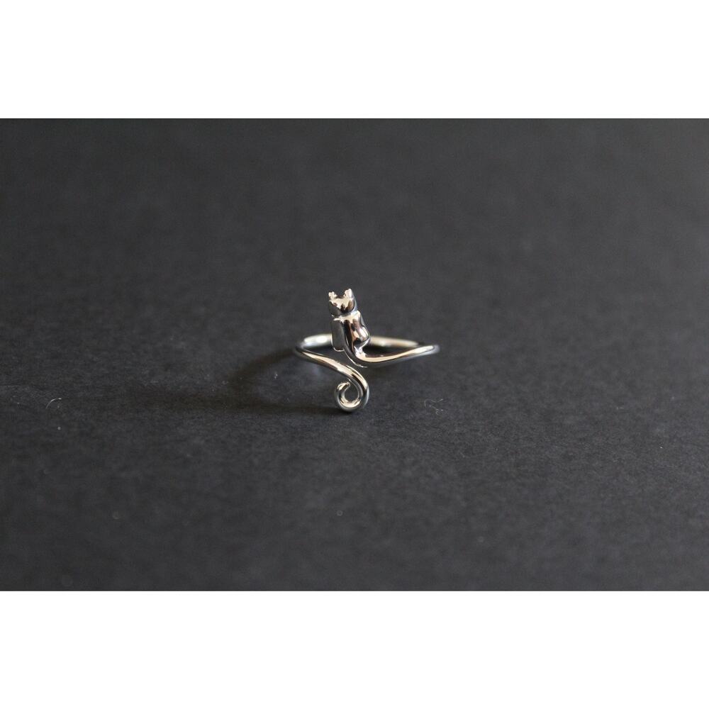 Sterling Silver Cat Ring - Adjustable Ring, Silve… - image 1